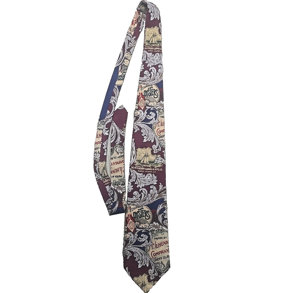 Tabasco Hot Sauce Oysters Peppers Vintage Tie Multicolor Silk McIlhenny Co. USA - Picture 1 of 5
